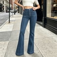 thumbnail image 2 of Yyeselk Women Flare Bell Jean Bottom Button Placket High Waist Jeans Vintage Stretch Wide Leg Bootcut Denim Trousers with Pockets Light Blue S, 2 of 8