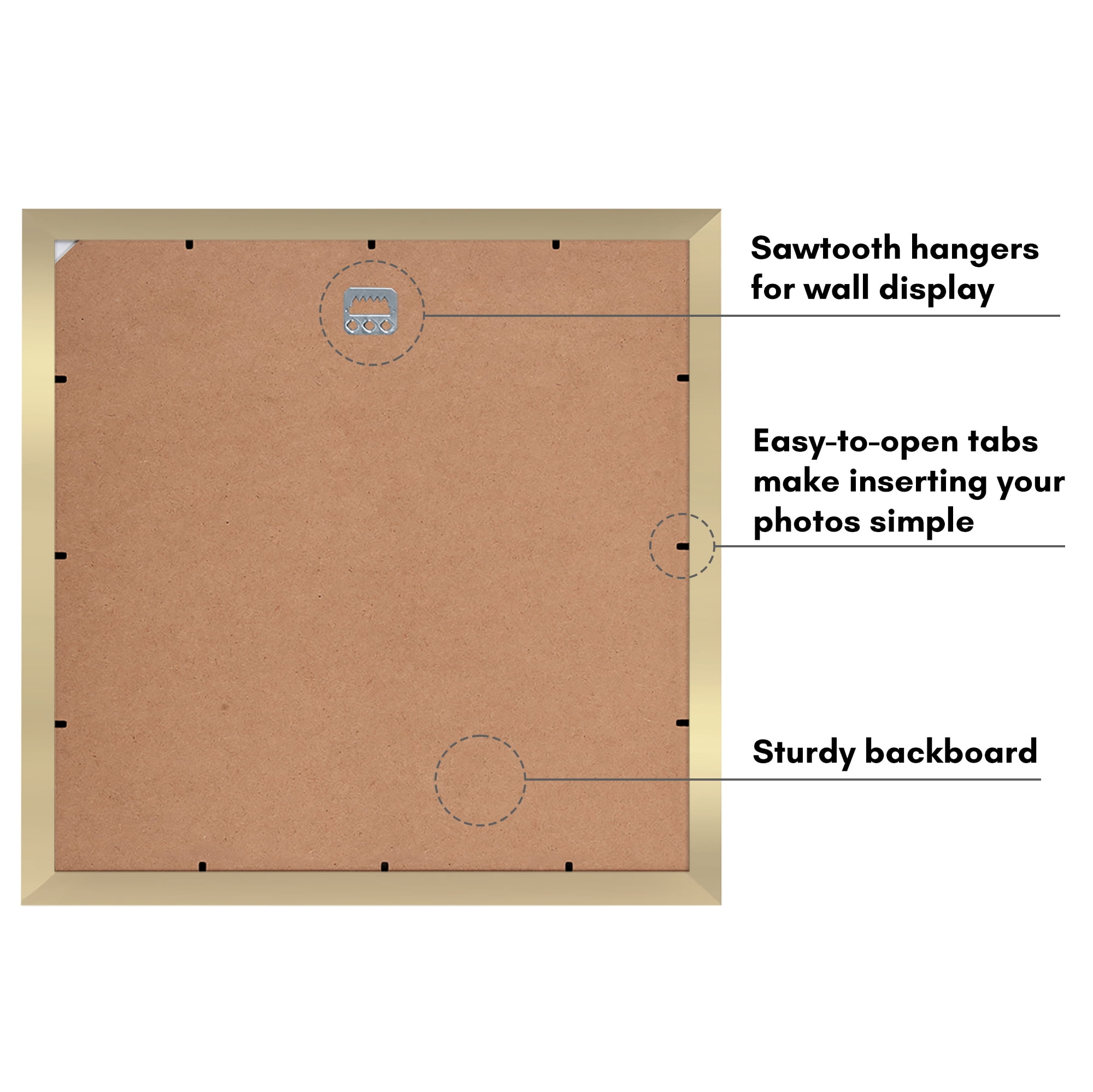 Americanflat 14x14 Picture Frame with Shatter-Resistant Glass with 5x7 Mat Wedding Signature Display - Gold