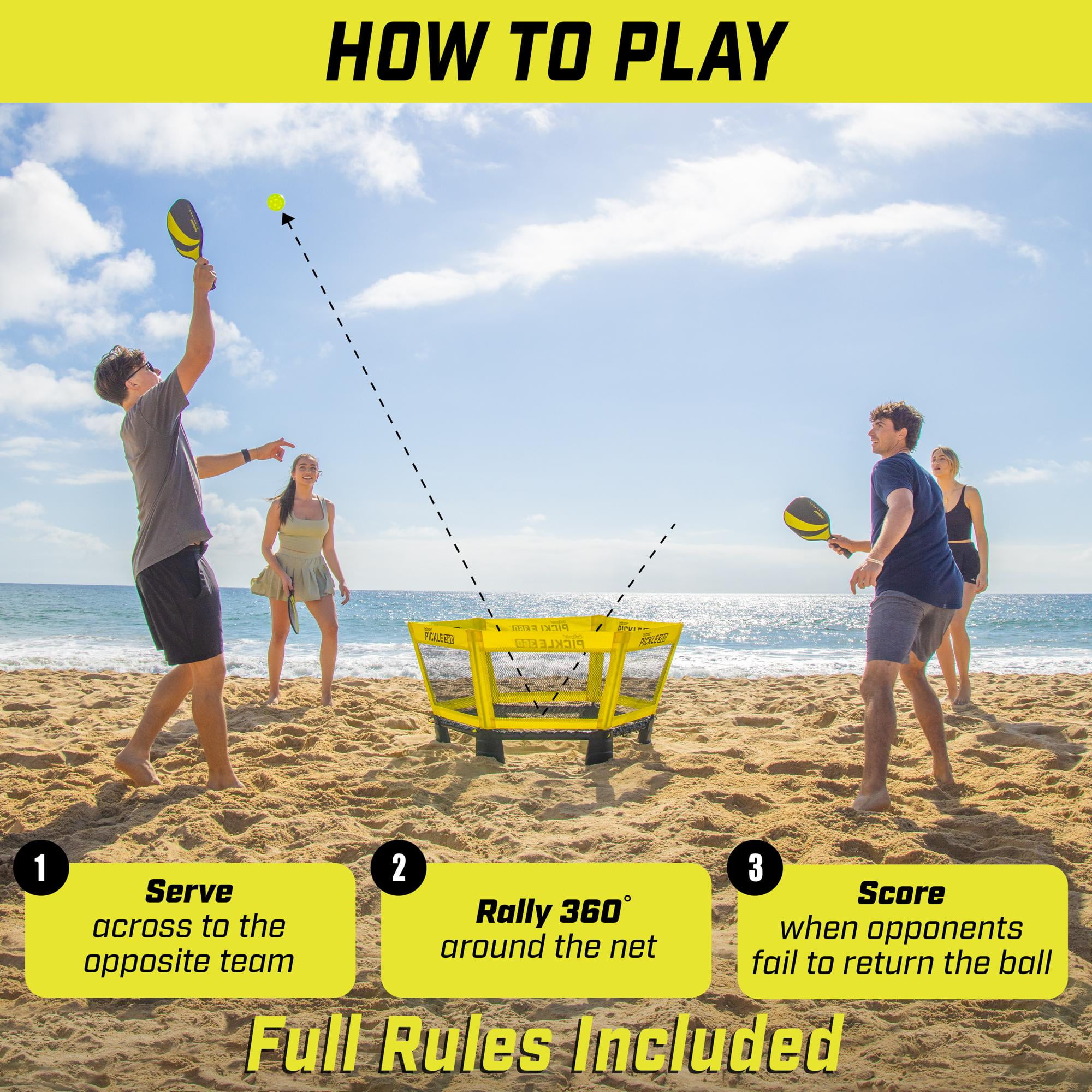 GoSports Pickle 360 Game Set - Pickleball Meets Roundnet - Outdoor Lawn, Beach Paddle Ball Game