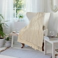 thumbnail image 6 of LR Home Birch/Cream Shag Diamond Lightweight Cotton Throw Blanket, 50" x 60", 6 of 9