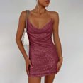 thumbnail image 4 of Puntoco Vestidos Mujer Verano Mujer Color Sólido Lentejuelas Vestido Con Cuello En V, 4 of 8