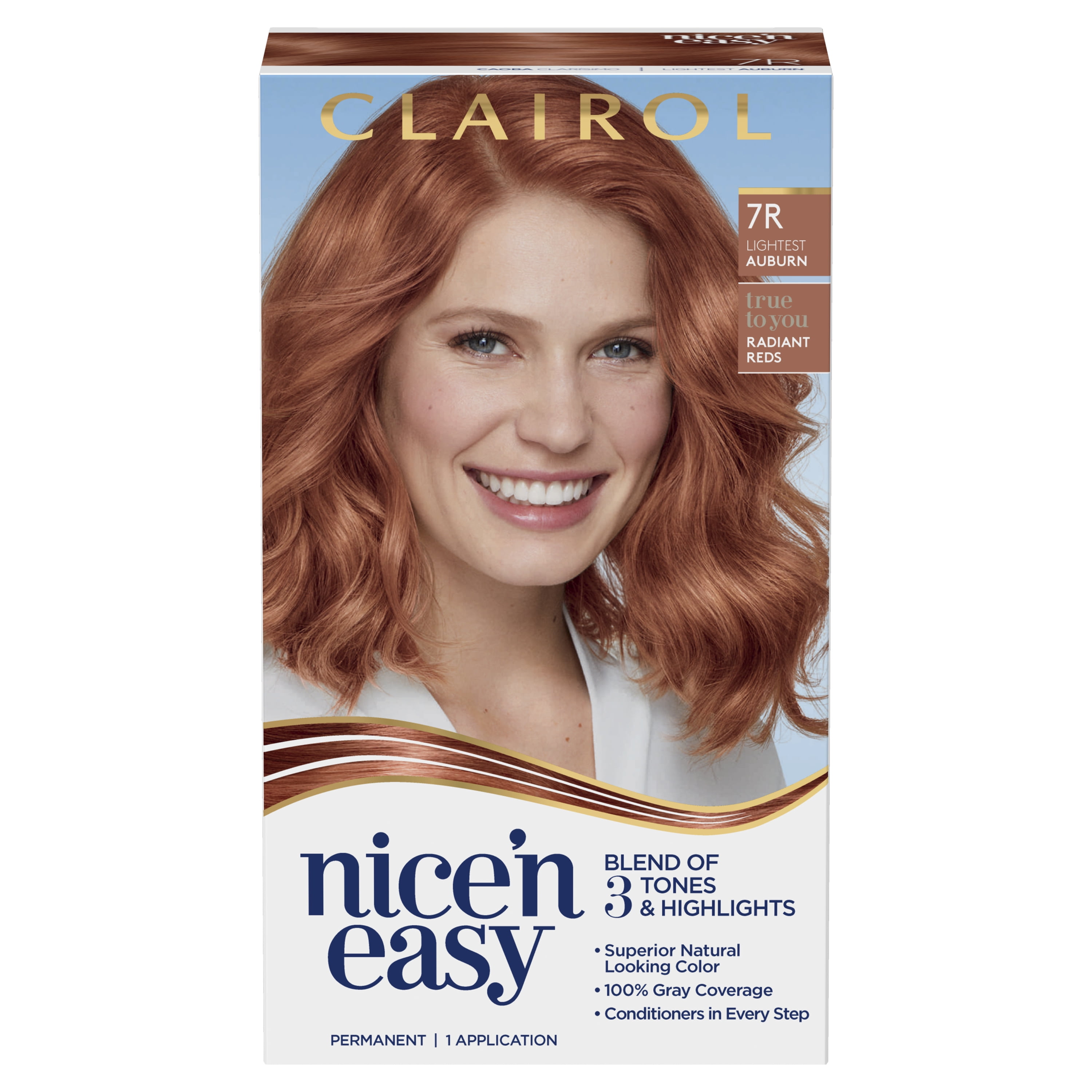 Clairol Nice N Easy Permanent Hair Color Dye Creme 7r Lightest Auburn 1 Application Walmart Com
