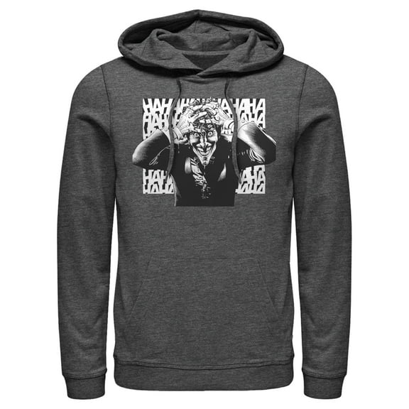 Men's Batman Joker Hahaha Crazed Look Pull Over Hoodie Athletic Heather 2X Large