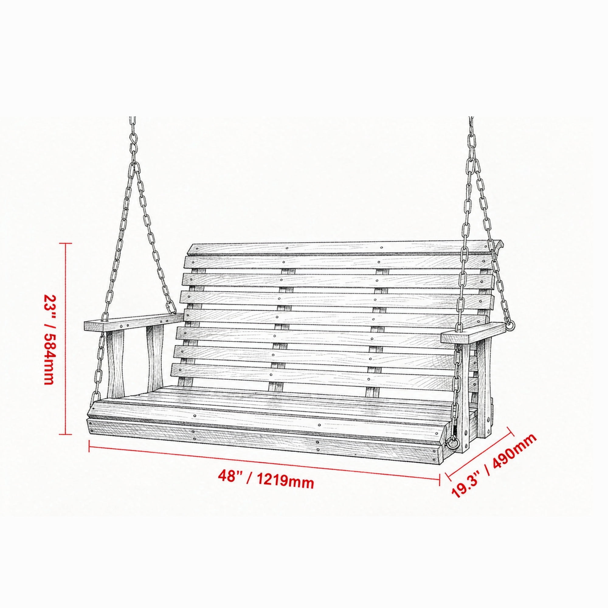 4.5ft Wooden Porch Swing with Hanging Chains, 880 lbs Heavy Duty Patio Bench Swing for Courtyard & Garden, White