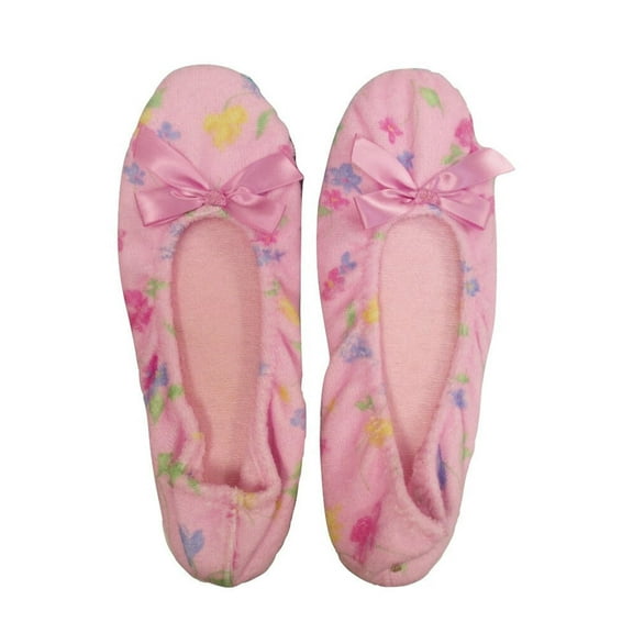 Womens Ballet Style Floral Slippers Non-Skid Sole