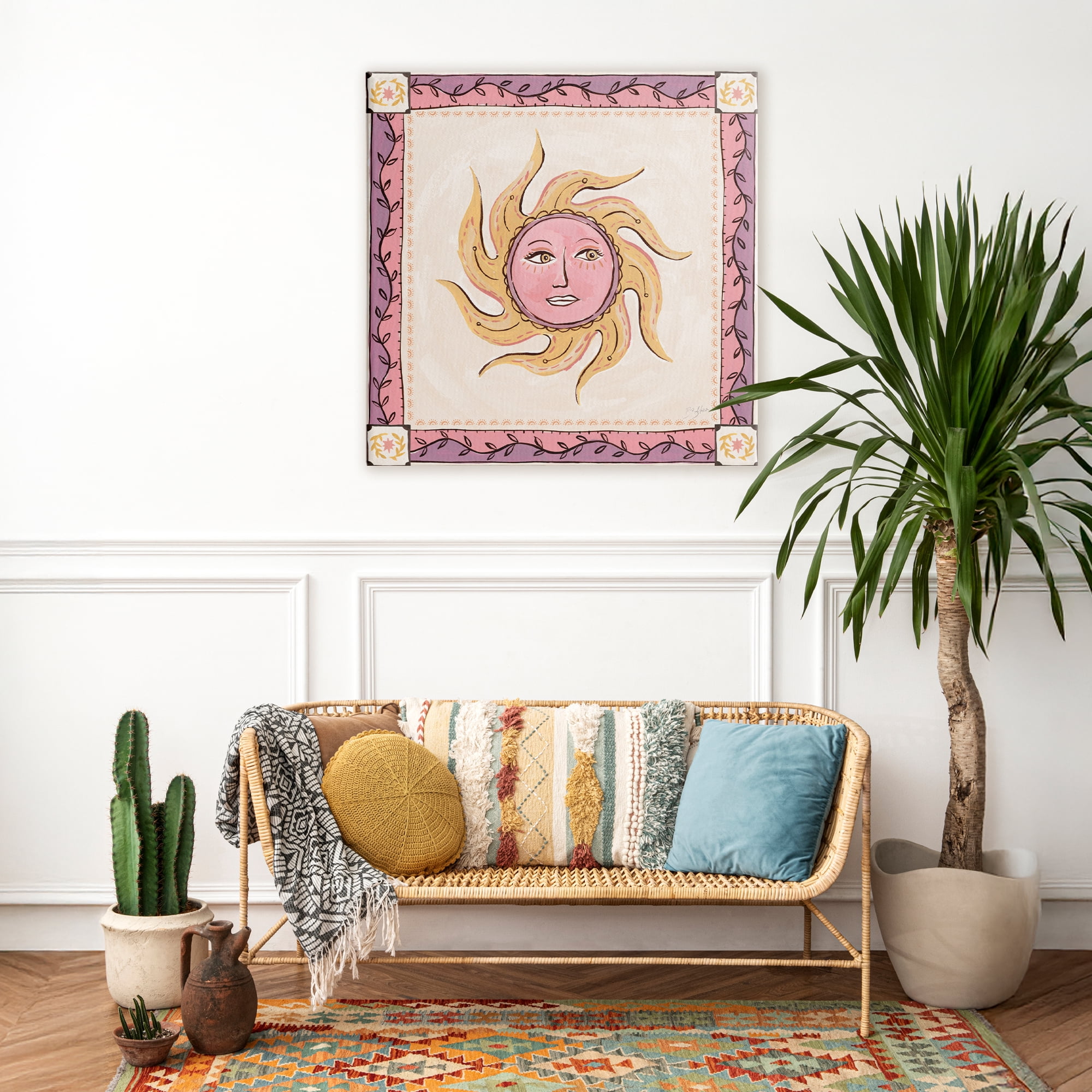 Stupell Industries Pink Sun Face with Leaf Border Canvas Wall Art, design by Two If By Sea Studios