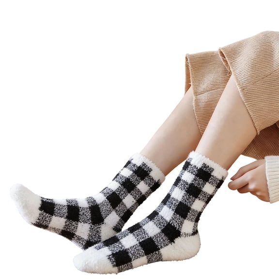 Slipper Socks for Women with Grippers Non Fuzzy Grip Winter Warm Cozy Thick Comfy Soft Cabin Socks