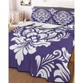 thumbnail image 3 of Quilts King Size Bedding Set, Purple Boho Lightweight Quilted Comforter, Vintage Classic Bohemia Flower Textured Soft Reversible Bedspread Coverlet with Pillow Covers for All Season, 96" x 106", 3 of 7