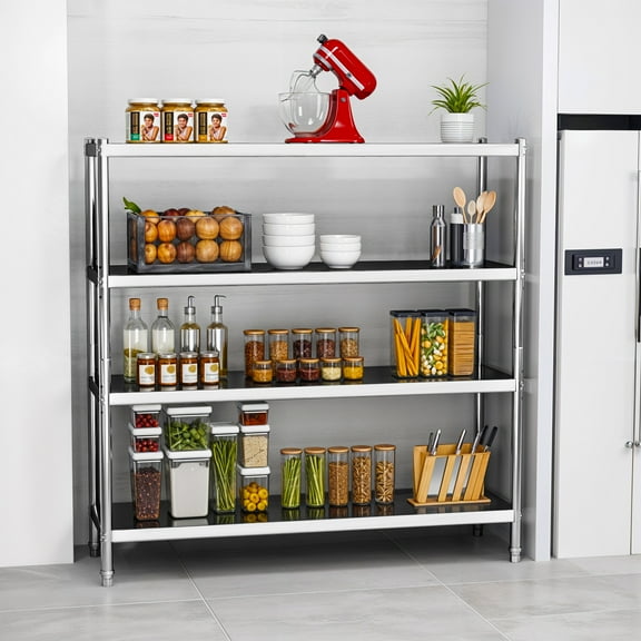Uforic 4-Tier Stainless Steel Industrial Kitchen Shelves, 60 x 18 x 60 Inch, Adjustable Height, Heavy-Duty Metal Storage for Kitchen, Restaurant, Garage