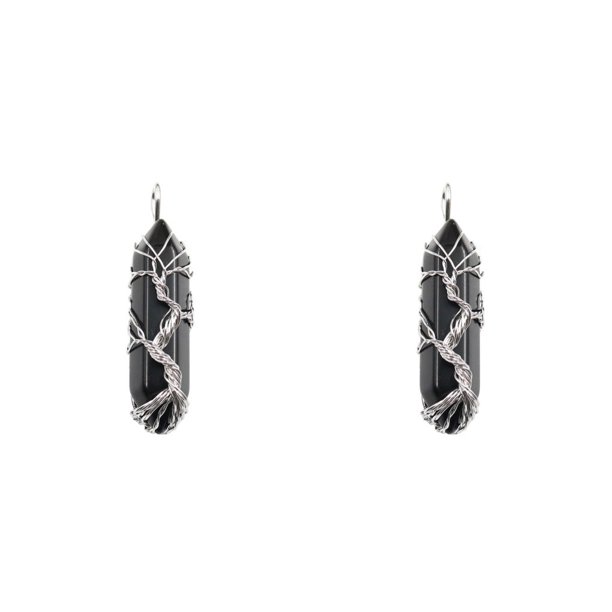 Jumpingount Colgantes de columna de cristal, accesorio Hexagonal, joyería de mano para adultos para el hogar, joyería de envoltura de alambre Ónix negro 2Conjunto