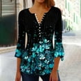 thumbnail image 2 of Feancey Floral Shirts for Women Trendy Button V Neck 3/4 Sleeve Tops Loose Fit Casual Pleated Tunic Blouse Dressy Elegant Boho Vacation Tshirts Multicolor M, 2 of 5
