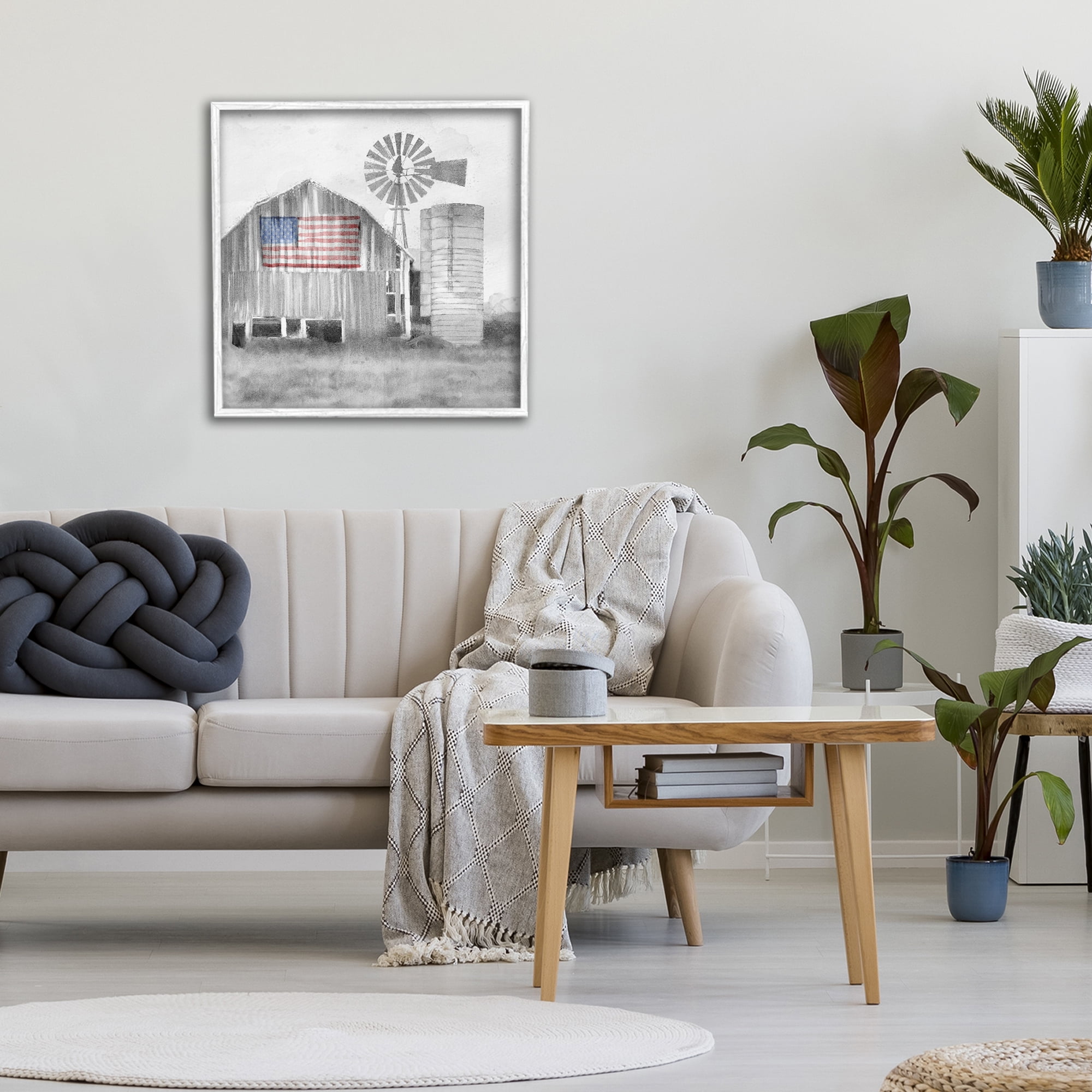Stupell Industries Grandfather's Barn with Flag White Framed Giclee Art, design by Kim Allen