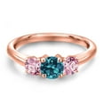 thumbnail image 3 of Gem Stone King 18K Rose Gold Plated Silver London Blue Topaz and Pink Lab Grown Diamond Engagement Ring for Women | 1.20 Cttw | Round 5MM | Gemstone November Birthstone | Size 8, 3 of 6