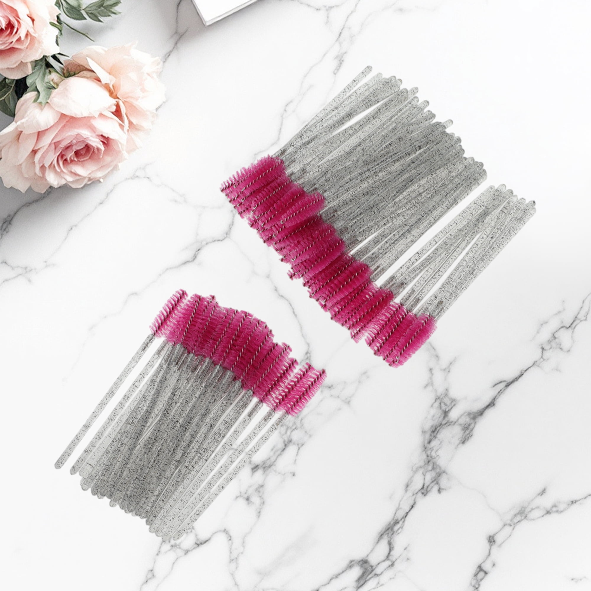 Unique Bargains 100 Pcs Durable Portable Eyelash Brush for Vacation Rose Red, Black