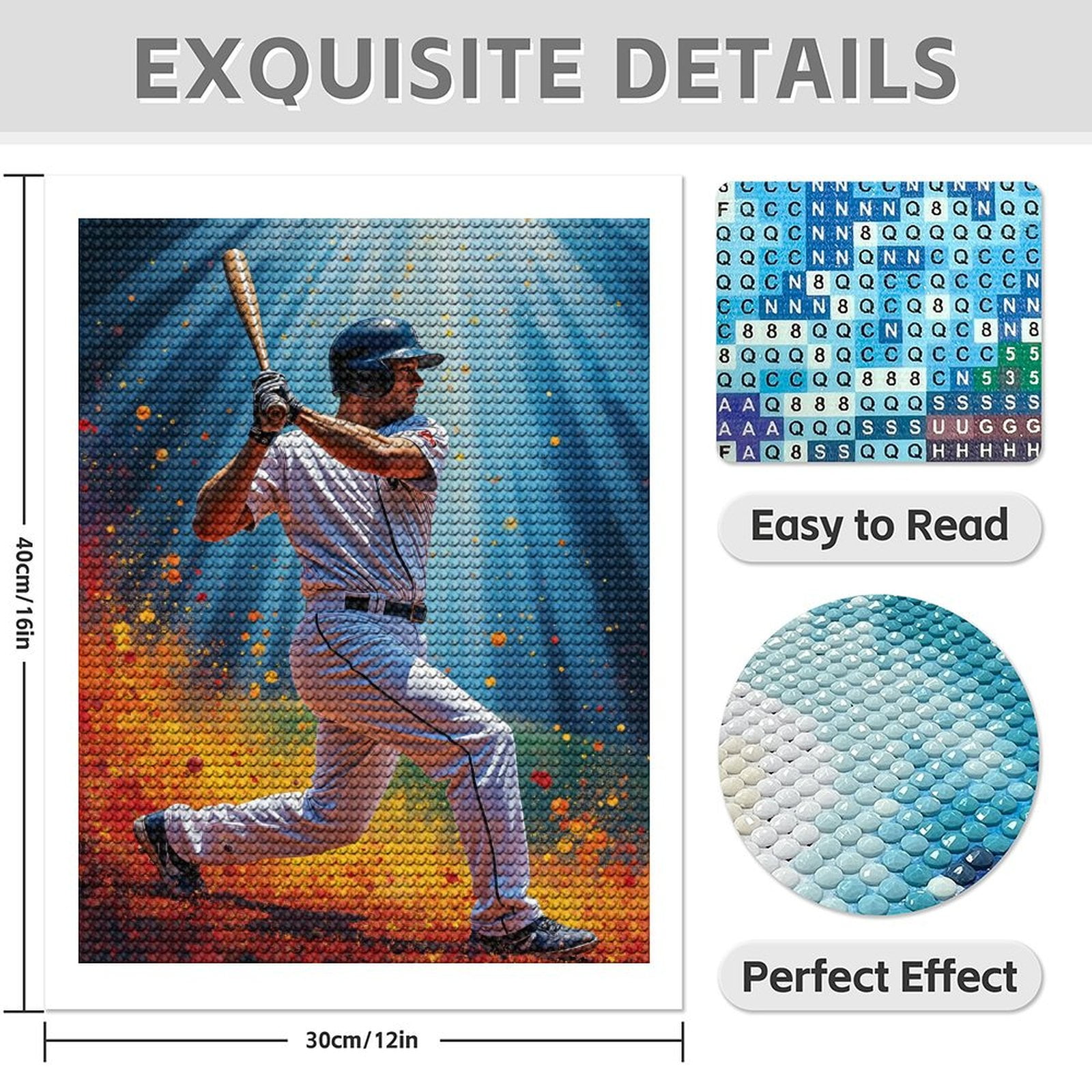 Diamond Art Kit for Adults, Baseball Player Splendid Action Scene Diamond Painting for Adults Beginners, DIY Diamond Art Painting Kits, 5D Diamond Painting Crafts for Home Decor 12x16 Frameless