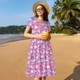 thumbnail image 4 of Lsque Skull Blue Flower Print Women's Casual Dress T-Shirt Summer Short Sleeve Scoop Neck Swing Dresses, 4 of 6