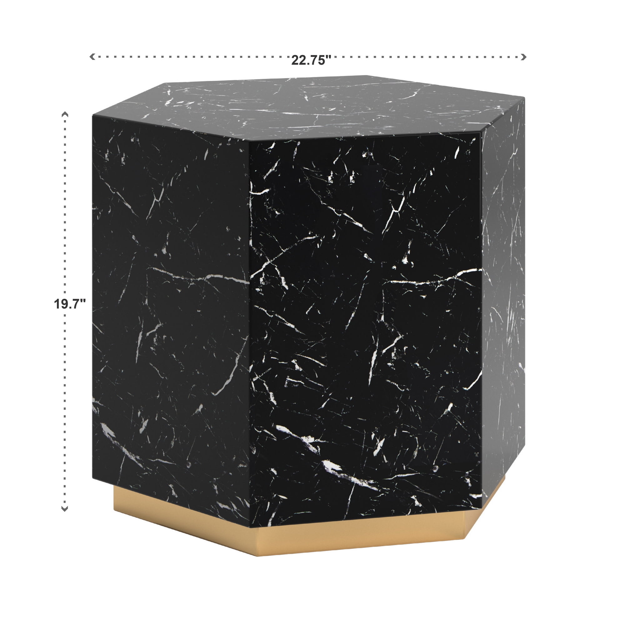 Weston Home Declan Hexagon Faux Marble End Table, Black