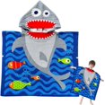 thumbnail image 1 of Kids Hooded Towel Blue Shark Beach Towel with Hood for Boys, 120*60cm Bath Poncho for 5-7 Year Olds, 1 of 4