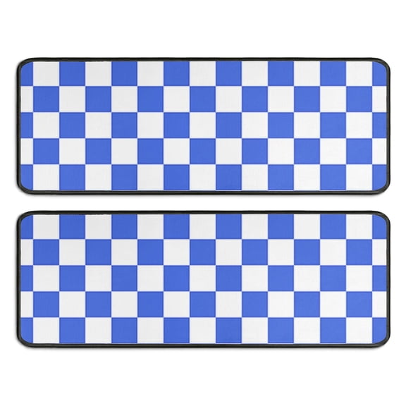 Kitchen Rugs Sets Of 2,Blue and White Checkered Pattern Anti Fatigue Kitchen Mat Rugs Non Slip Washable,Decorative Kitchen Floor Mats for Kitchen,Sink,Laundry,17"x47" 17"x47"