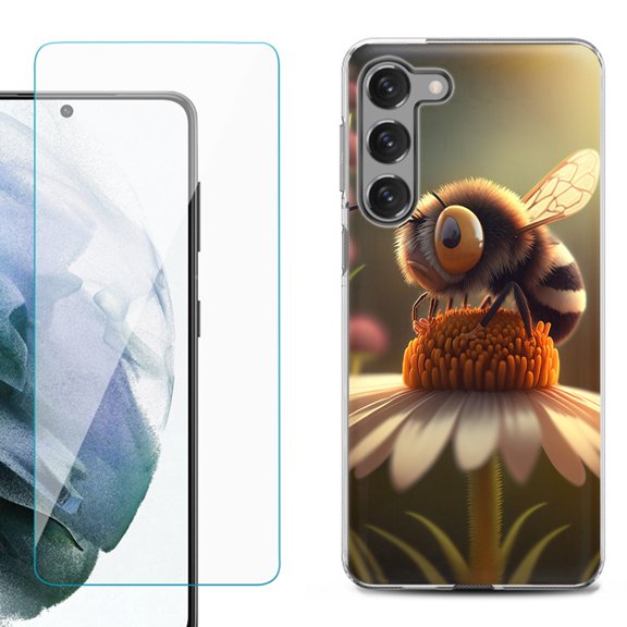 Shockproof Fashion Phone Case for Samsung Galaxy S23 5G, with Tempered Glass Screen Protector, by OneToughShield ® - Little Bee