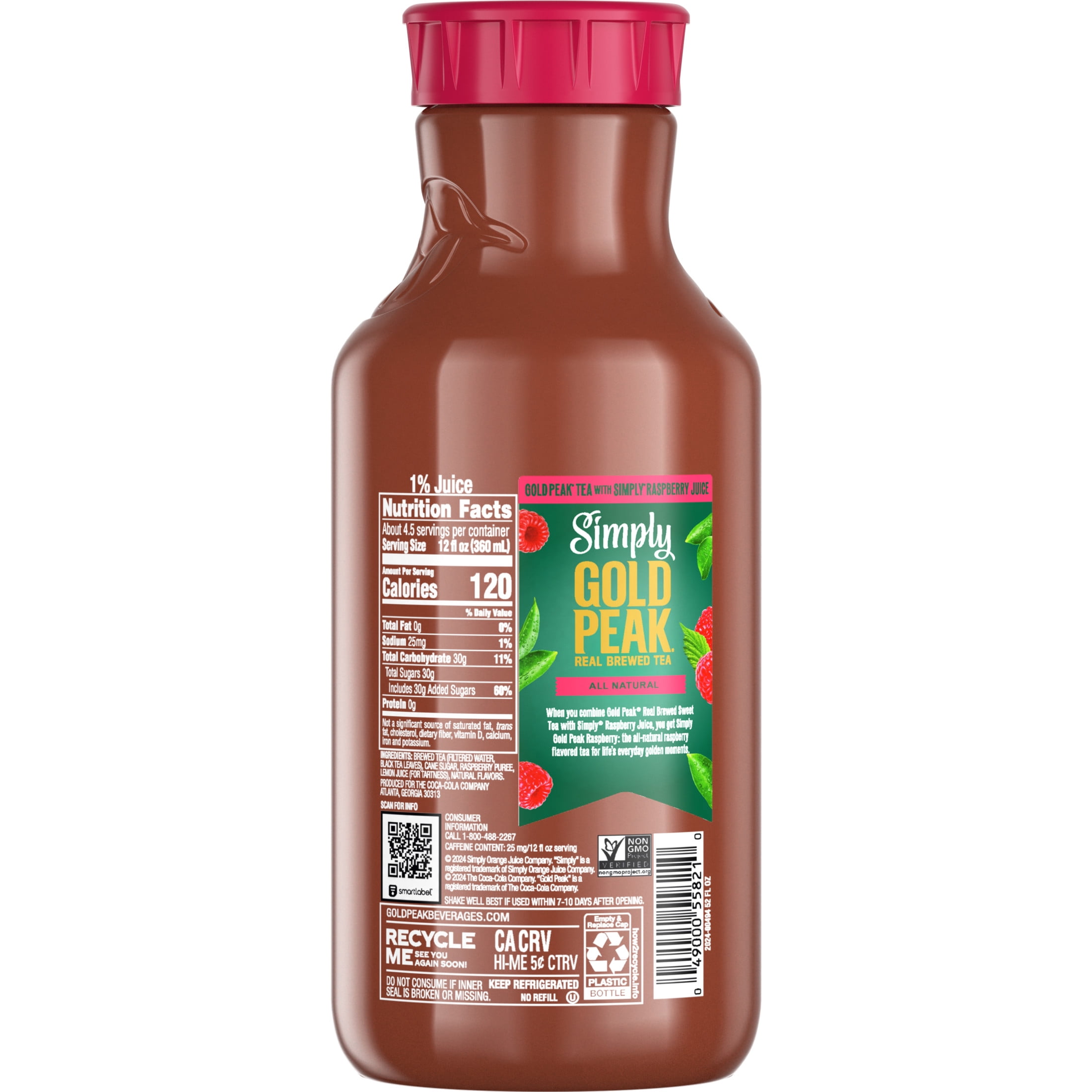 Simply Gold Peak Raspberry Iced Tea, Flavored Tea Bottle, 52 fl oz