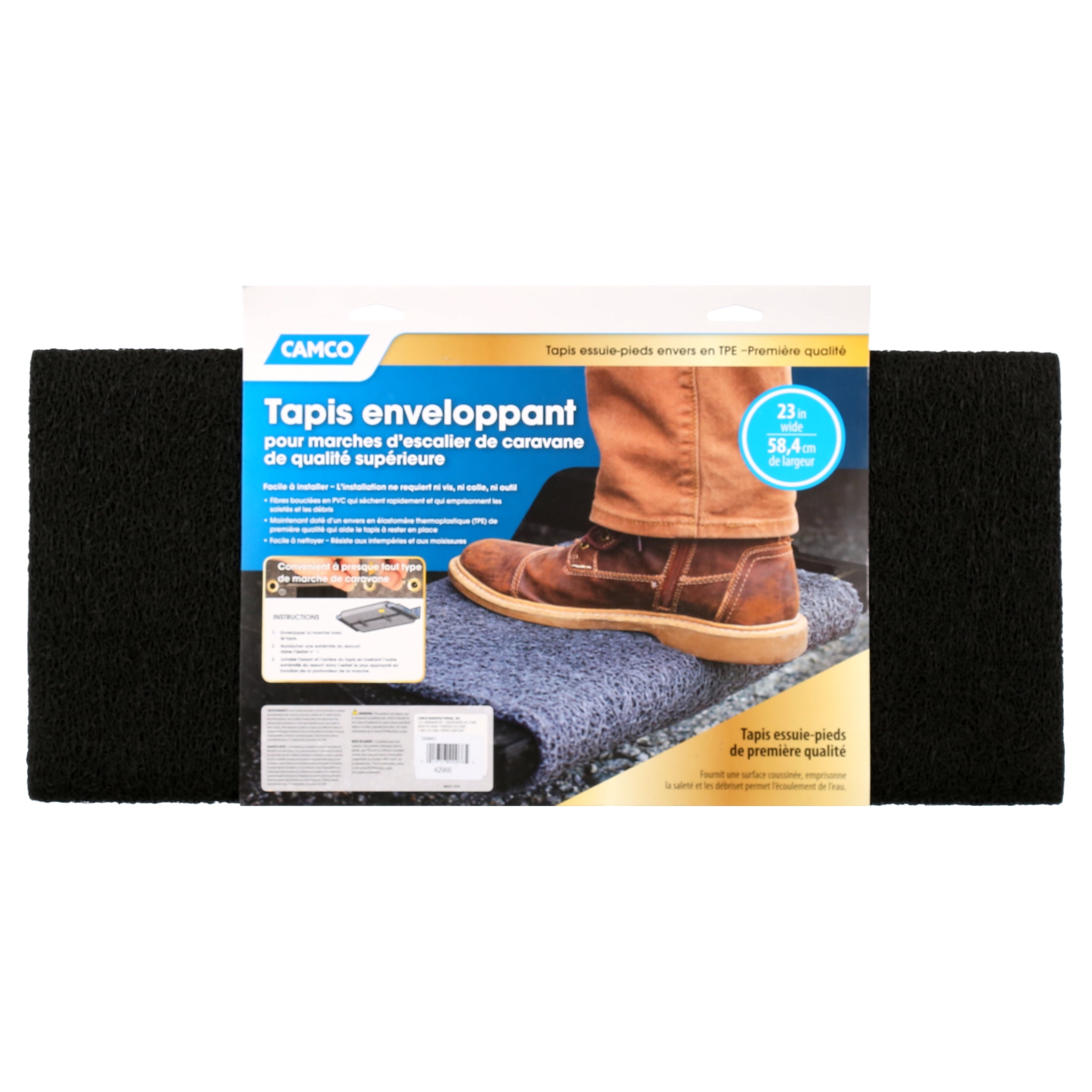Camco RV Premium Scrub Rug Looped PVC with TPE Backing, 23"L x 22"W, Black (42966)