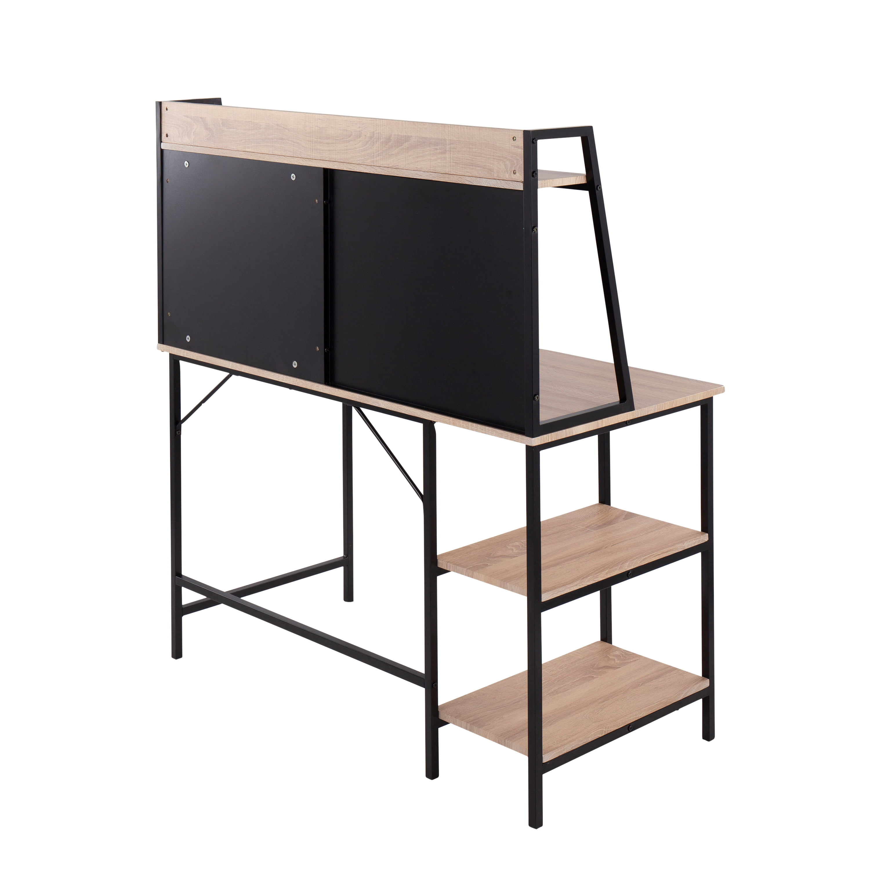 Shelf Contemporary Desk in Black Steel and Natural Wood