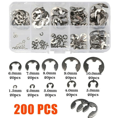 

BCLONG 200pcs/set 10 sizes 1.5-10mm Stainless Steel Shaft E Clip Snap Circlip Washer