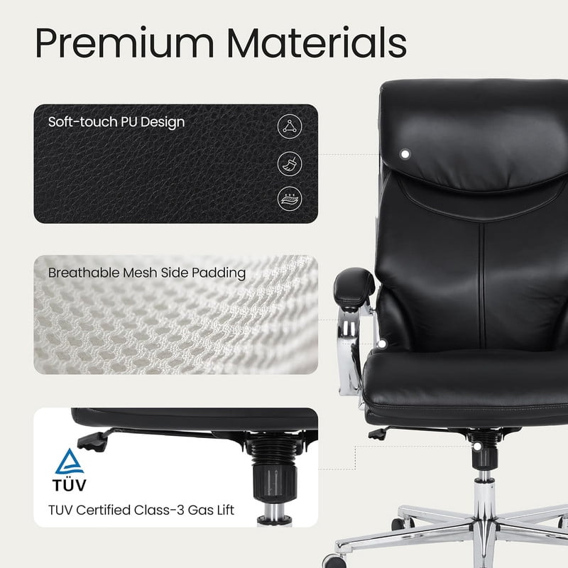 COLAMY High Back Executive Office Chair, PU Leather Computer Desk Chair with Extra Thick Padded Seat Cushion, Quiet Rubber Rolling Casters and Adjustable Tilt Tension for Home Workspace,Black
