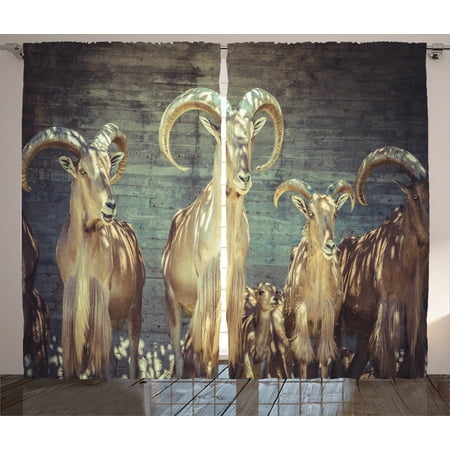 Spanish Style Window Treatments Animal Print Curtains 2 Panels Set, Capricorn Group of Spanish Ibex Under Shade Sunbeams Animal Nature Picture Print, Living Room Bedroom Decor, Beige Charcoal, by Ambesonne ()