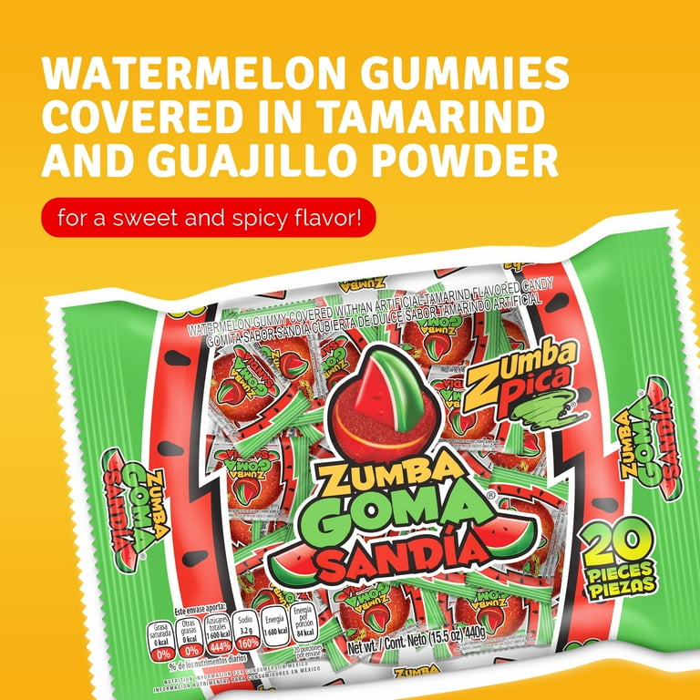 Zumba Pica Goma Sandia Gummy Candy, Mexican Tamarind and Watermelon Candy, 20 Ct