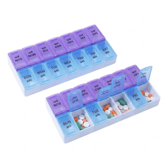 ROSEXIXI Pill Organizer 2 Pack Large Capacity 7 Day Medication Box Weekly Medicine Case With 14 Compartments Portable Travel Pill Box For Daily Vitamin Supplement Management And Fish Oil Storage