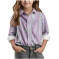 thumbnail image 2 of BRGZLK Kids Long Sleeve Button-Down Shirts Boys Girls Trendy Regular Print Classic Collared Casual T-Shirt Purple 3-4 Years, 2 of 5