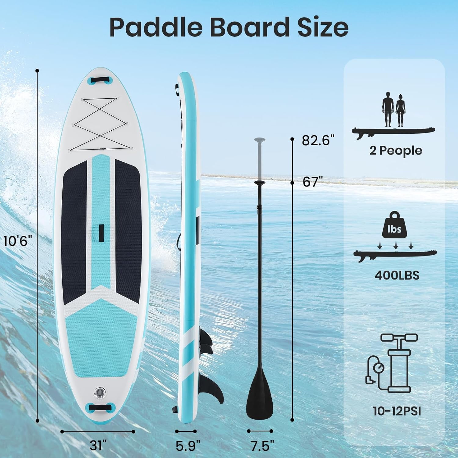CONCETTA Inflatable Paddle Board,Equipped With SUP Paddle Board Accessories, The Non-slip EVA Deck Design Restarts The Surfboard,Surfboard for Youth&Adults of All Skill Levels,Gray Blue