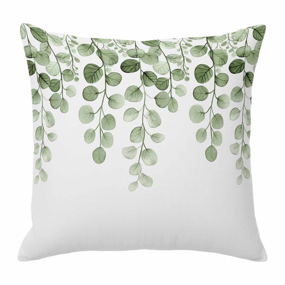 Sage Green Eucalyptus Leaves Pillow Covers 18x18 Inch, Spring Country Botanical Linen Pillowcase with Invisible Zipper, Decorative Throw Pillow Covers Cushion Case for Couch Sofa Bed Living Room
