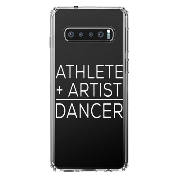 DistinctInk Clear Shockproof Hybrid Case for Samsung Galaxy S10  PLUS (6.4" Screen) - TPU Bumper Acrylic Back Tempered Glass Screen Protector - Athlete   Artist = Dancer