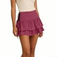 thumbnail image 2 of TaTaai Women's Solid High Waisted A-Line Mini Skirt Tiered Ruffle Tie Waist Double Layer Hem Vintage Style for Casual Summer Daily Wear Gift, 2 of 5