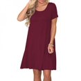 thumbnail image 2 of Chemise de Nuit à Manches Courtes avec Poche pour Femme, Robe de Nuit Confortable et Ample, Douce et Décontractée pour l'Été, Col Rond, Hauts de Nuit Marron P, 2 of 5