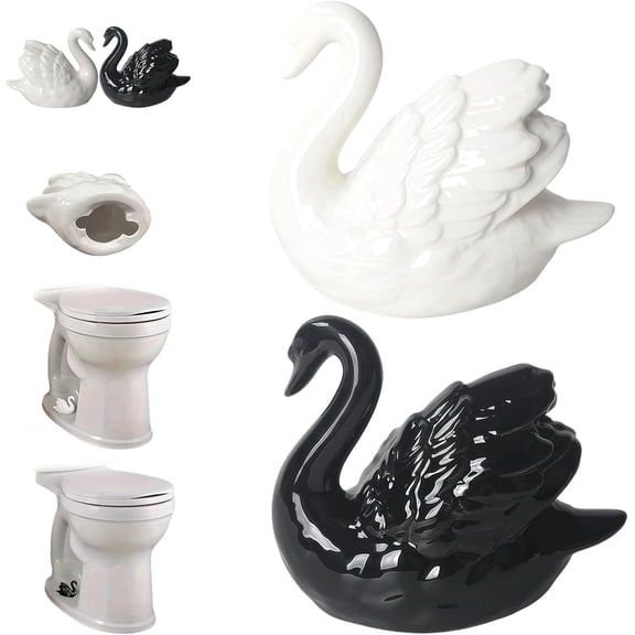 2026 New Swan Toilet Bolt Covers, 2 Pack Ceramic Toilet Screw Cover Caps, Toilets Caps for Bottom, Swan Bathroom Decor, Universal Fit for Most Standard Toilets (White Black)