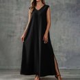 thumbnail image 6 of ClodeEU Women's V Neck Sleeveless Maxi Dress with Side Split,Casual Loose Summer Flowy Tank Dress Black,Women's Plus L, 6 of 7