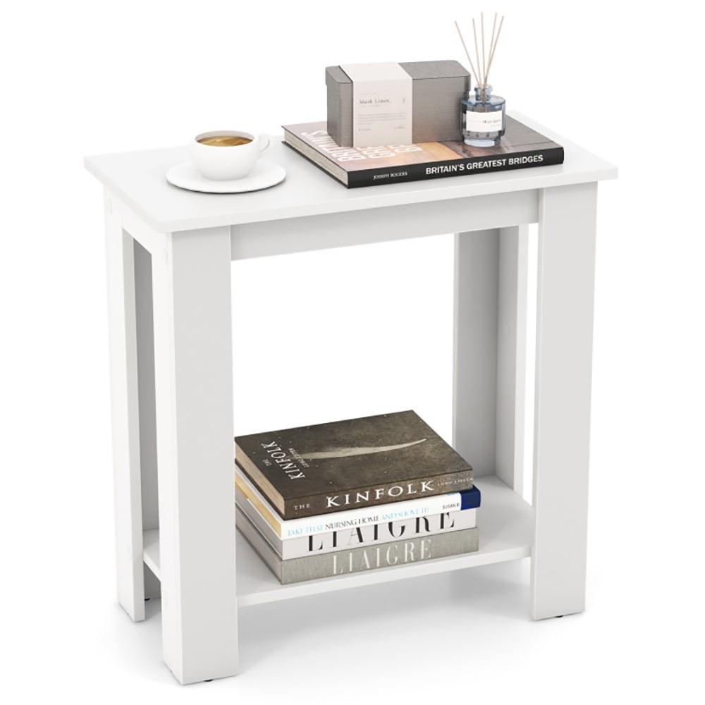 Finihen End Table, 2-Tier Modern Compact End Table with Storage Shelf, Sofa Side Table, Bed Side Table, for Living Room, Bedroom, White Finihen End Table, 2-Tier Modern Compact End Table with Storage Shelf, Sofa Side Table, Bed Side Table, for Living Room, Bedroom, White