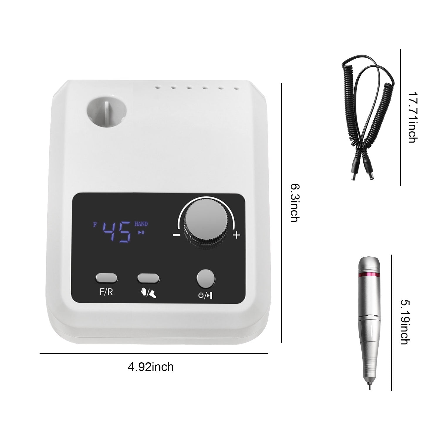 AIRKOUL Electric Nail Drill Professional: 45000 RPM Nail File Kit Machine with LCD Display, Hand & Foot Control Low Noise for Acrylic, Gel Nails, Manicure & Pedicure - Salon & Home Use