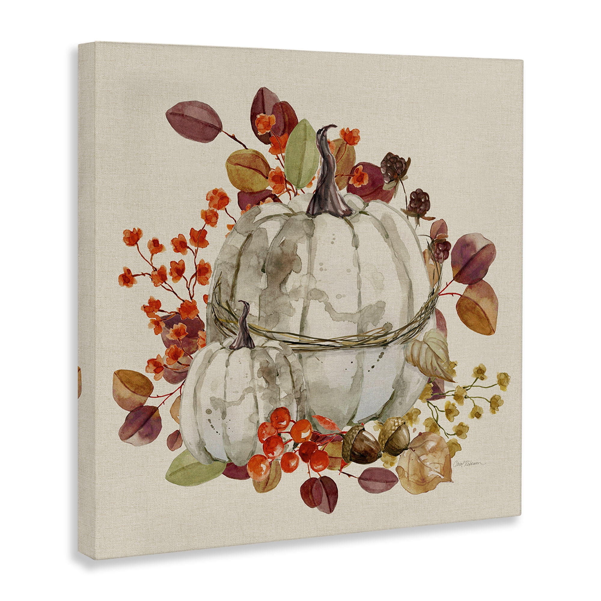 Stupell Industries Seasonal Pumpkin & Leaves Botanical & Floral Painting Gallery Wrapped Canvas Art Prints Wall Art, 30 x 30