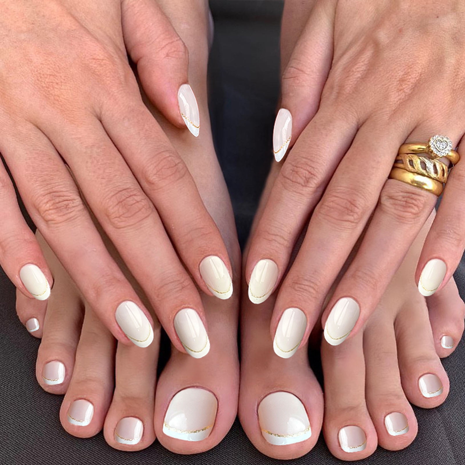 TONKBEEY Square Fake Toenails Press on Toe Nails Almond False Nail Tips