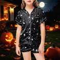 thumbnail image 2 of Cdudpw Halloween Pajamas Toddler Girl Print Halloween Pajama Set Short Sleeve Button Down Shirt Fall 2 Piece Outfits(A017-Black), 2 of 5