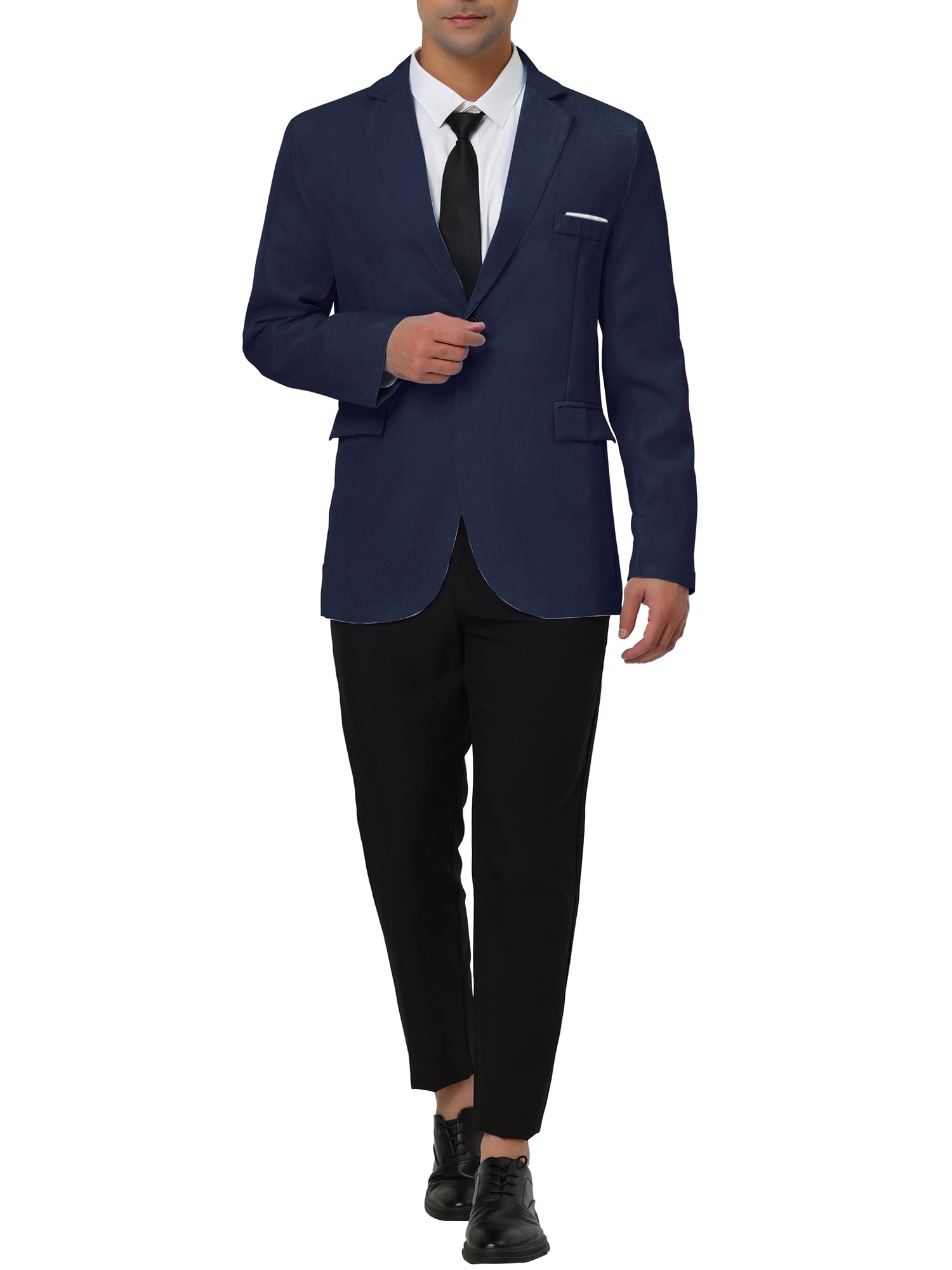 Unique Bargains Men's Slim Fit Blazer Single Breasted One Button Sports Coat S Navy Blue