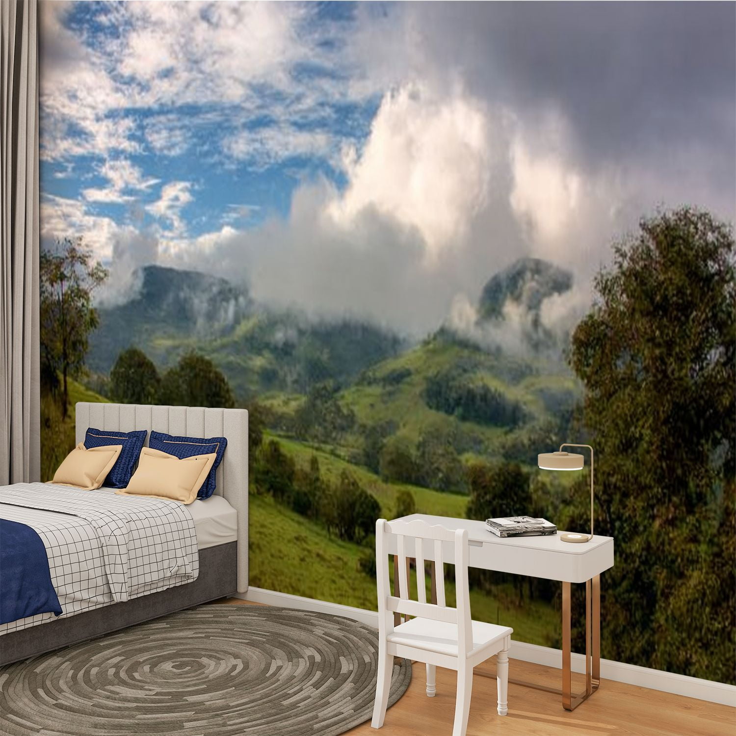 Peel and Stick Wallpaper Iguaque mountain clouds sunset Modern Art Wall Mural Decor Self Adhesive and Removable 100in x 144in