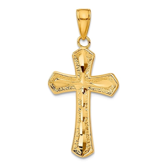 16mm 10k Solid Yellow Gold Sparkle-Cut Beveled Edges Religious Faith Cross Pendant Necklace Pendant for Women