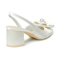 thumbnail image 4 of XYD Women Cap Round Toe Pearls Slingback Pumps Elastic Strap Mid Block Heel Shoes Elegant Prom Bridal Sandals Size 7 White, 4 of 4
