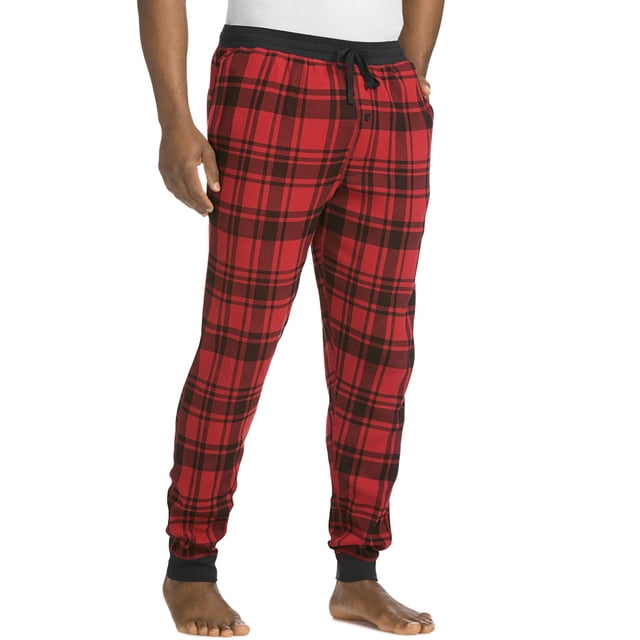 Hanes Mens Thermal Waffle Knit Jogger Pants, S, RedBlack